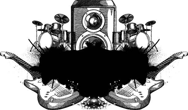 Musical Grunge Design Musical Grunge Design, Very detailed Ink Drawing - vector illustrations rock n roll music speakers stock illustrations