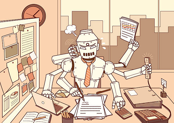 zajęty robot - writing machine stock illustrations