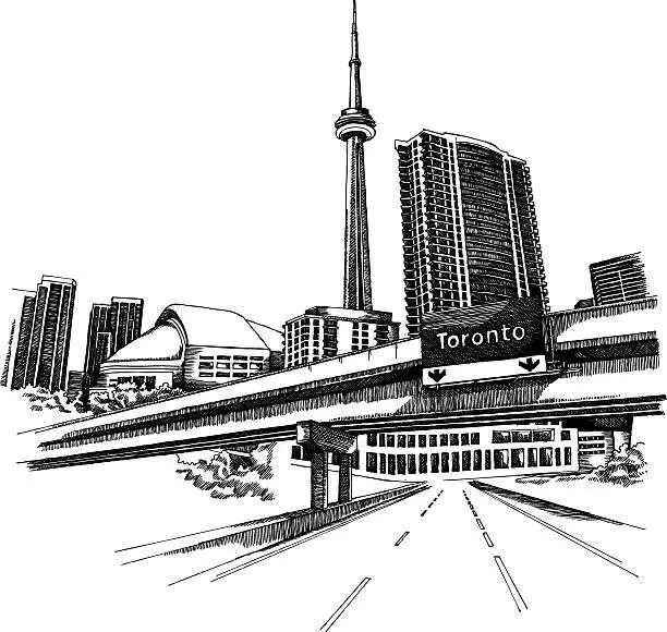 Vector illustration of Black hand drawn illustration of Toronto cityscape