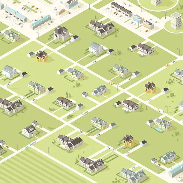 Vector illustration of Isometric City and Buildings with People