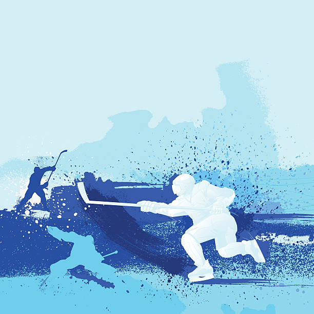 Blue monochrome illustrated hockey design Hockey Player. - vector illustration hockey stock illustrations
