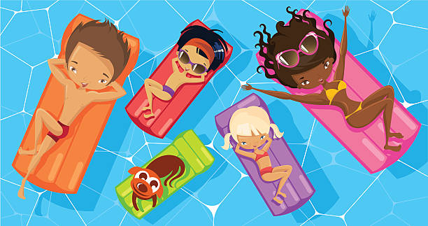 Multiethnic family in a swimming pool. Multiethnic family in a swimming pool. Eps and hi-res jpg. background of the cool guy wearing sunglasses stock illustrations