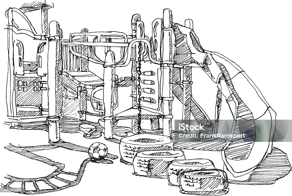 Playground Sketch Hand-drawn vector sketch of a playground in Toronto. Drawn on location by myself on May 20, 2012. Torontolypse 2012. Black-and-White sketch on a transparent background (.eps-file). Included files: EPS (v8) and Hi-Res JPG. Playground stock vector