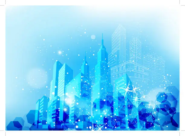 Vector illustration of blue city background