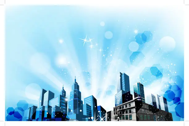 Vector illustration of blue city background