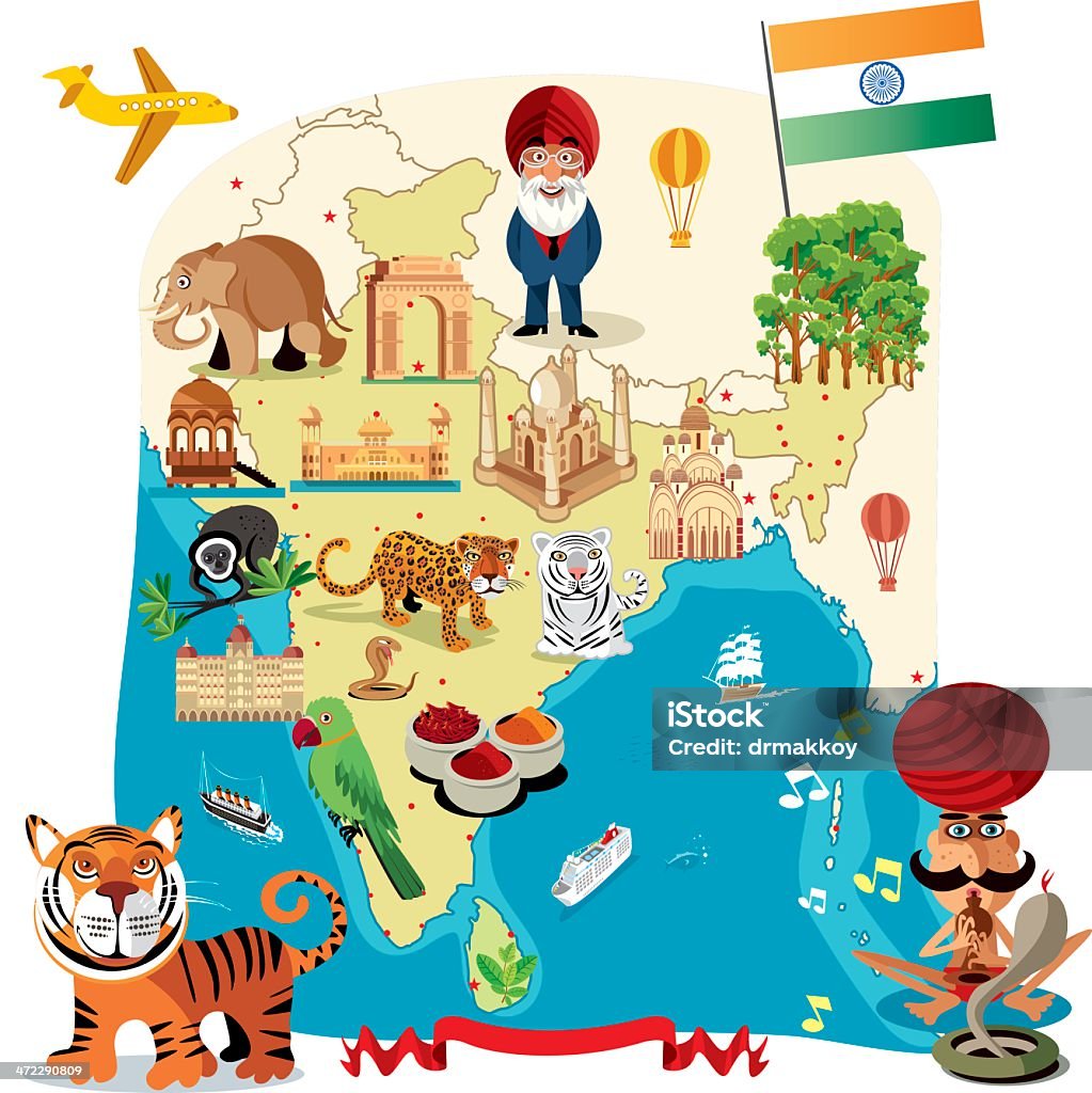 Carte de dessin animé de l'Inde - clipart vectoriel de Inde libre de droits