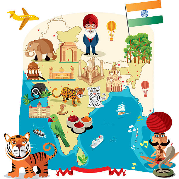 мультяшный карта индии - india map cartoon cartography stock illustrations