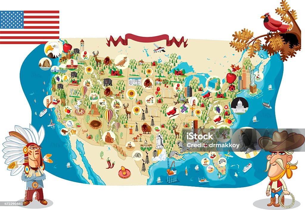 Desenho Mapa dos EUA - Vetor de Mapa royalty-free