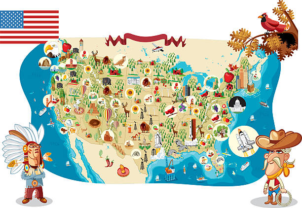Cartoon map of USA Cartoon map of USA buffalo iowa stock illustrations