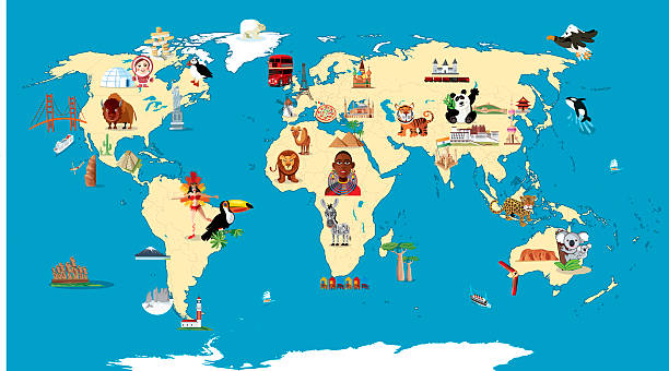 мультяшный карта мира - saudi arabia argentina stock illustrations