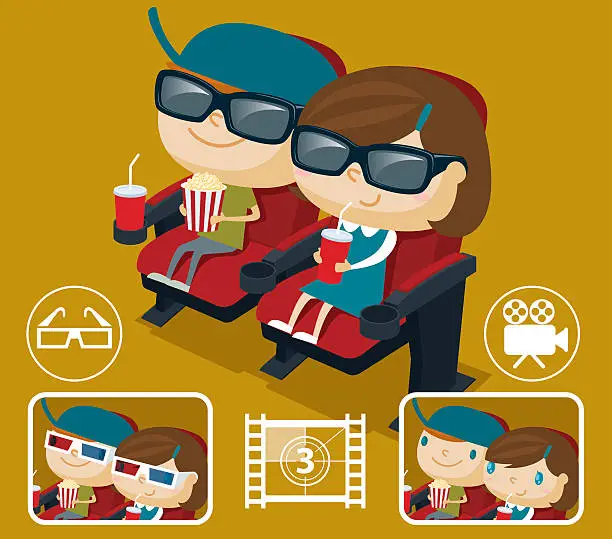 Vector illustration of Watching 3D movie