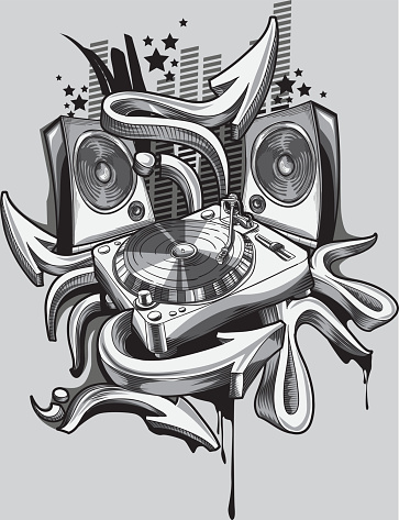 trendy grayscale music design, layered vector artwork