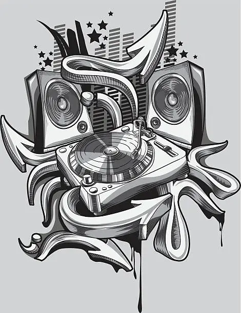 Vector illustration of Turntable & graffiti arrows