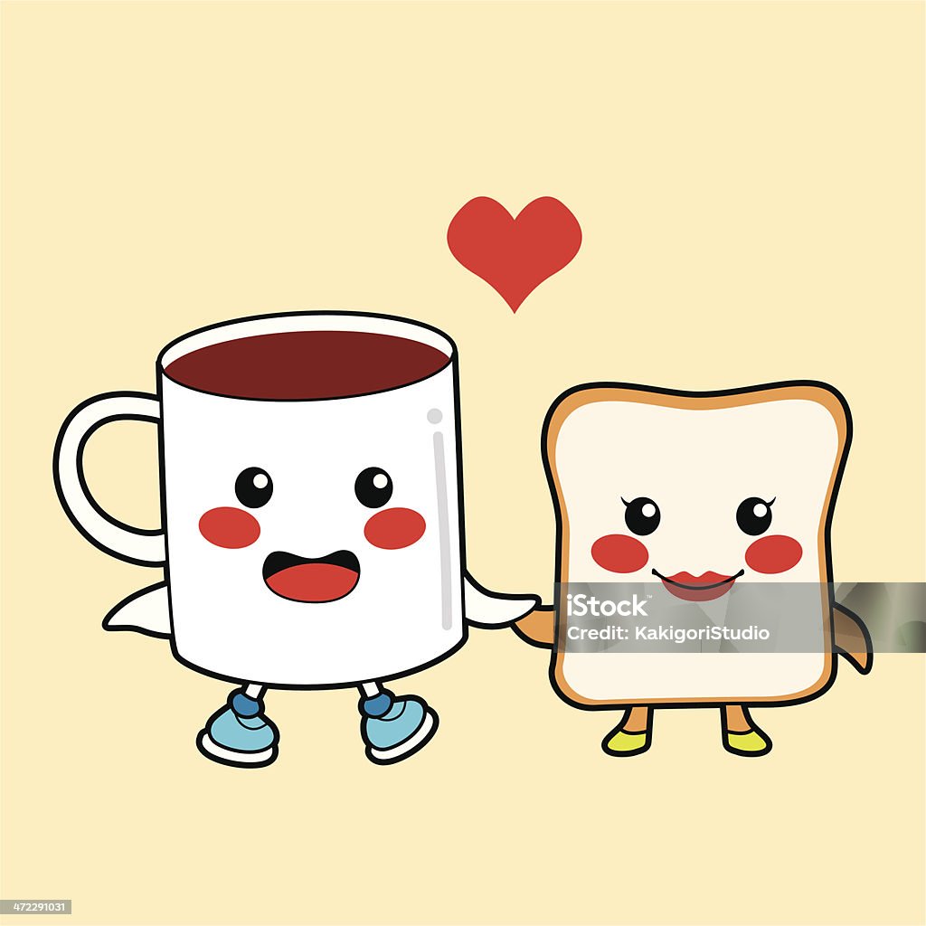 Chocolate and Toast Funny cartoon character couple breakfast chocolate cup and toast love. Bread stock vector