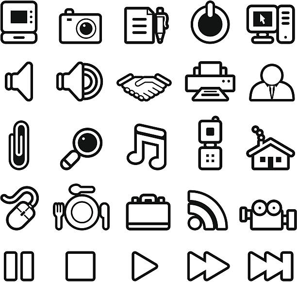 durchgehender icon-set - paper clip audio stock-grafiken, -clipart, -cartoons und -symbole