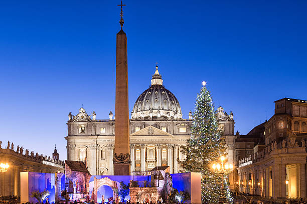 St. Peter's Basilica at Christmas in Rome, Italy St. Peter's Basilica at Christmas in Rome, Italy basilica stock pictures, royalty-free photos & images