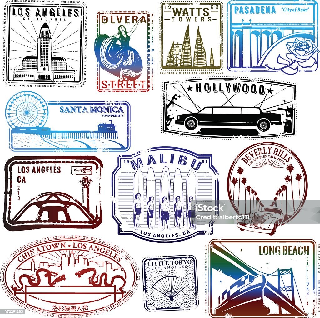Rétro de Los Angeles stamp collection - clipart vectoriel de Comté de Los Angeles libre de droits