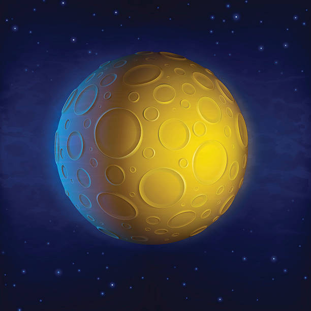 An image of a yellow planet with numerous round craters vector art illustration