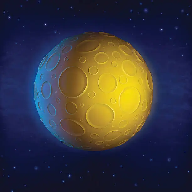 Vector illustration of An image of a yellow planet with numerous round craters