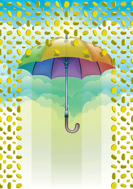 Vector illustration of Umbrella under Money Rain