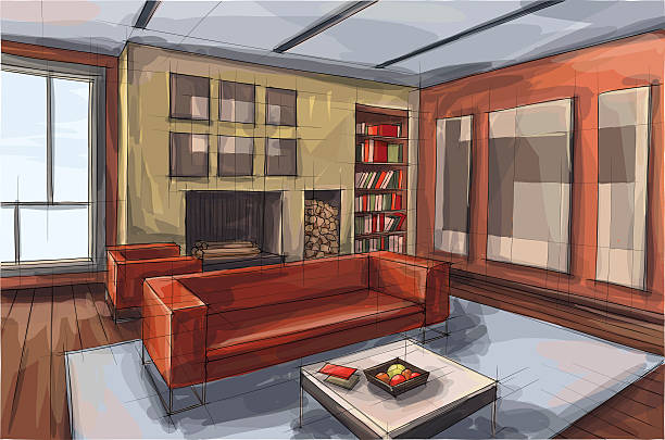 design Vector illustration of interior design. In the style of drawing.  (ai 10 eps with transparency effect) domestic room illustrations stock illustrations
