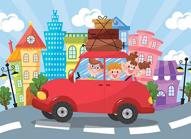 Vector illustration of Family car travel