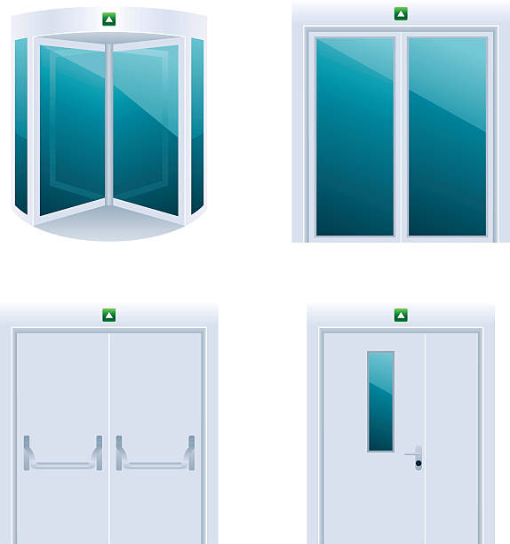 Doors Doors detailed icon set door fire exit sign swinging doors fire door stock illustrations