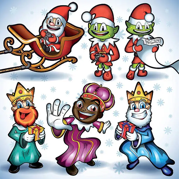 Vector illustration of Vector Cartoon Christmas Characters Illustration Set