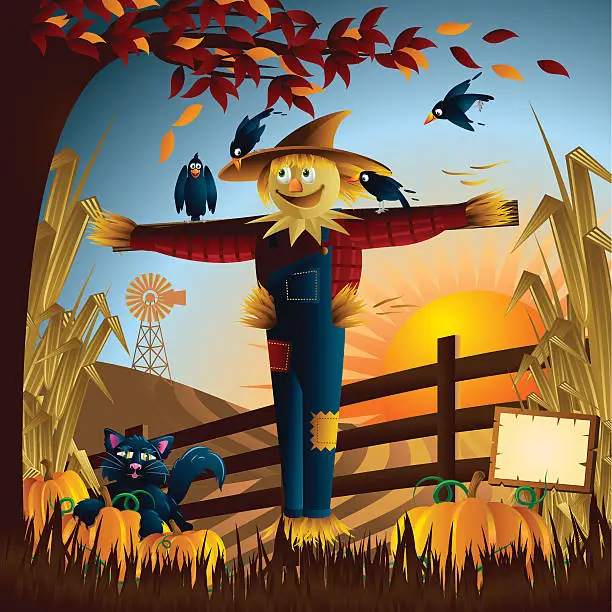 Vector illustration of Scarecrow Scene