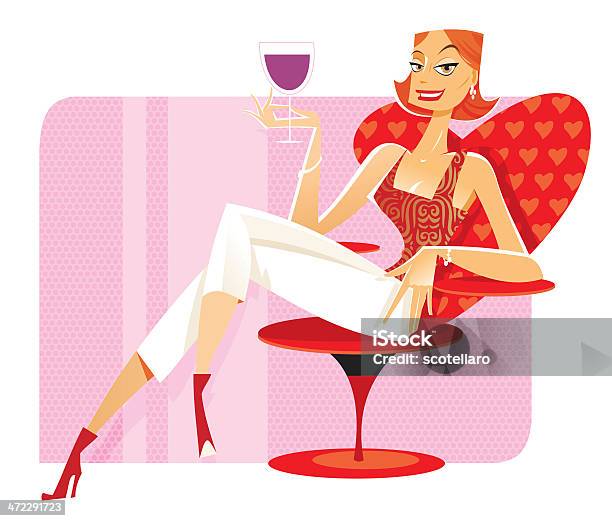 Ilustración de Mujer Con Vino De Cristal Rojo y más Vectores Libres de Derechos de Mujeres - Mujeres, A la moda, Beber