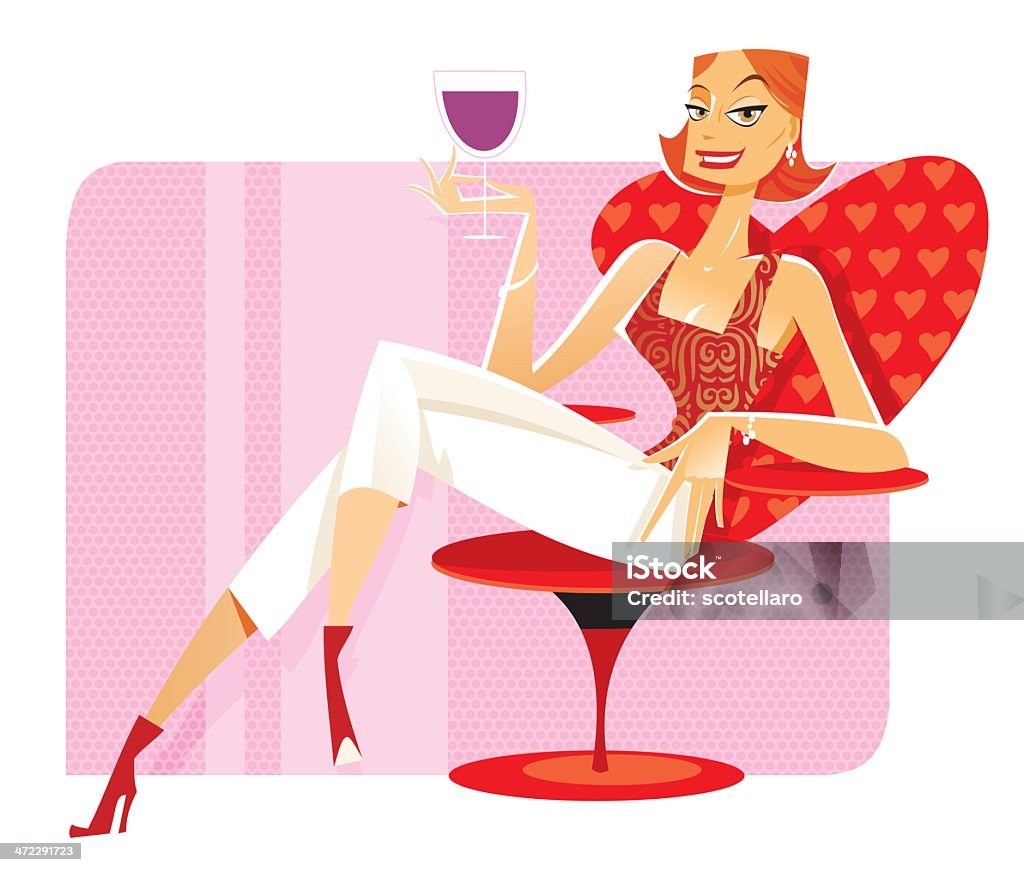 Donna con bicchiere di vino rosso - arte vettoriale royalty-free di Donne