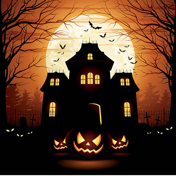 halloween spooky house - haunted house stock illustrations