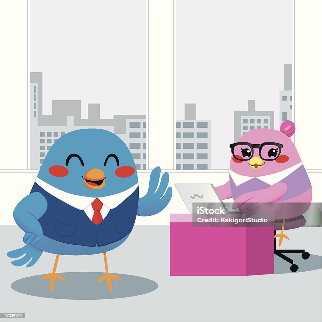 Bird Manager Office Bird manager dictating to secretary taking notes with laptop. Animal stock vector