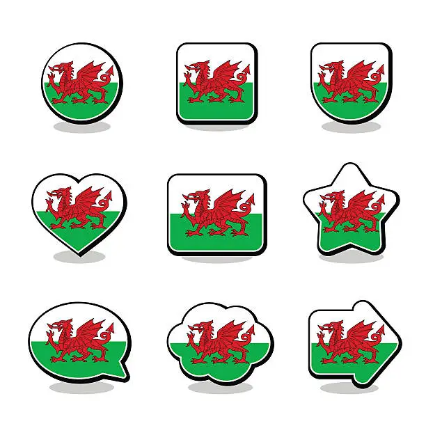 Vector illustration of WALES FLAG ICON SET