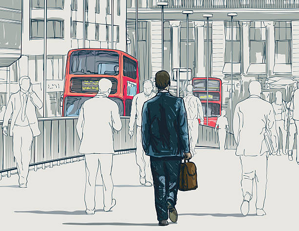 illustrazioni stock, clip art, cartoni animati e icone di tendenza di london buses - london bridge