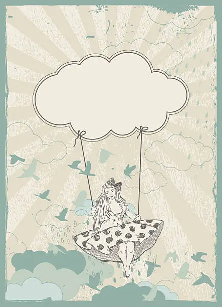 Vector illustration of swing in the clouds