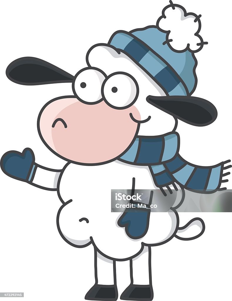 Sheep with bobcap and scarf in winter vector drawing of a smiling sheep with bobble hat and scarf - warm and fluffy in winter Agriculture stock vector