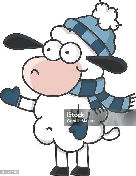 Sheep With Bobcap And Scarf In Winter Stock Illustration - Download Image Now - Agriculture, Animal, Animal Themes