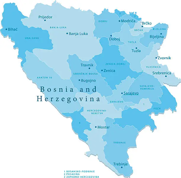 Vector illustration of Bosnia Herzegovina Vector Map Regions Isolated