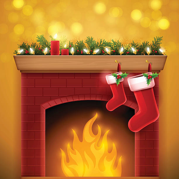 Christmas Fireplace Stock Illustration - Download Image Now - Fireplace,  Christmas, Christmas Stocking - iStock