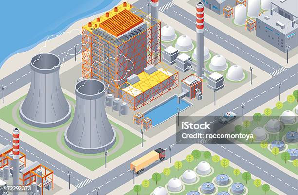 Centrale Nucleare Isometrica - Immagini vettoriali stock e altre immagini di Assonometria - Assonometria, Fabbrica, Centrale nucleare