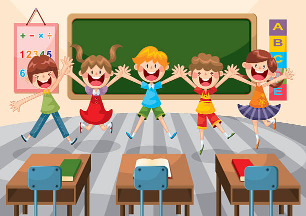 illustrations, cliparts, dessins animés et icônes de heureux étudiants en salle de classe - domestic room child cartoon little boys