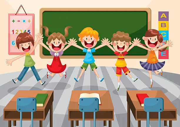 Vector illustration of happy student in classroom