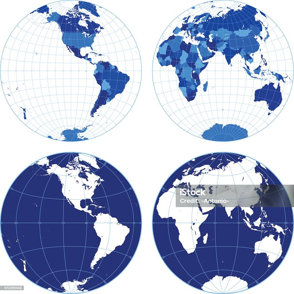 Mapa mundial con graticules (Oeste/eastern hemispheres) - arte vectorial de Globo terráqueo libre de derechos