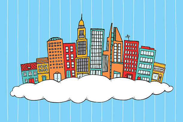 miasto w chmurach - cloud community city mid air stock illustrations