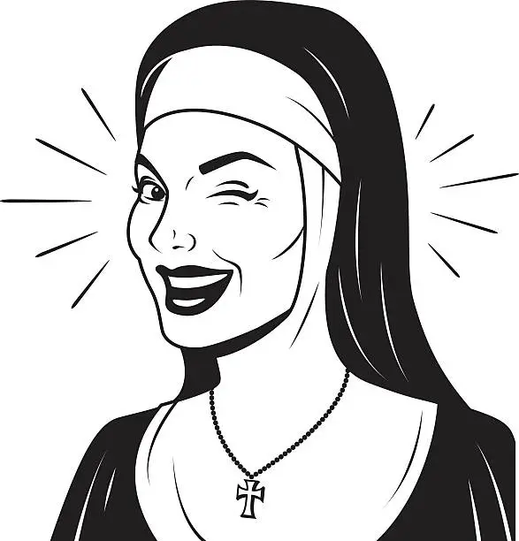 Vector illustration of Winking Retro Nun