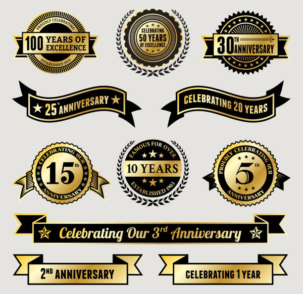 золотая эмблема годовщины collection - anniversary seal stamper banner insignia stock illustrations
