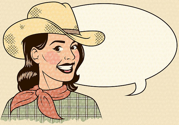 Young Retro Cowgirl An vintage styled cowgirl with a speech bubble. vintage cowgirl stock illustrations