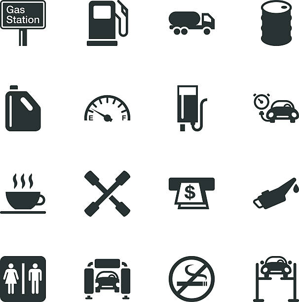 주유소 실루엣 아이콘 - fuel gauge fossil fuel fuel and power generation gauge stock illustrations