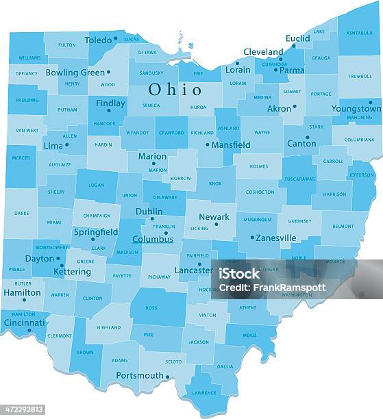 Ilustración de Vector De Mapa De Las Regiones Aisladas Ohio y más Vectores Libres de Derechos de Ohio - Ohio, Mapa, Cincinnati